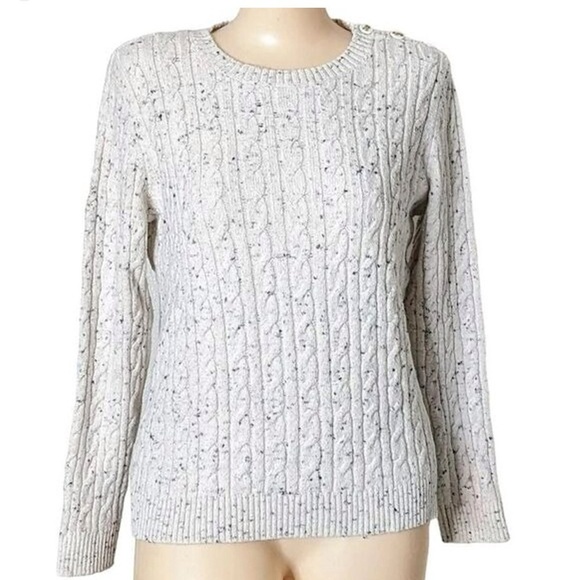 Charter Club Cream Crew Neck Sweater with Cable Knit - Picture 1 of 11